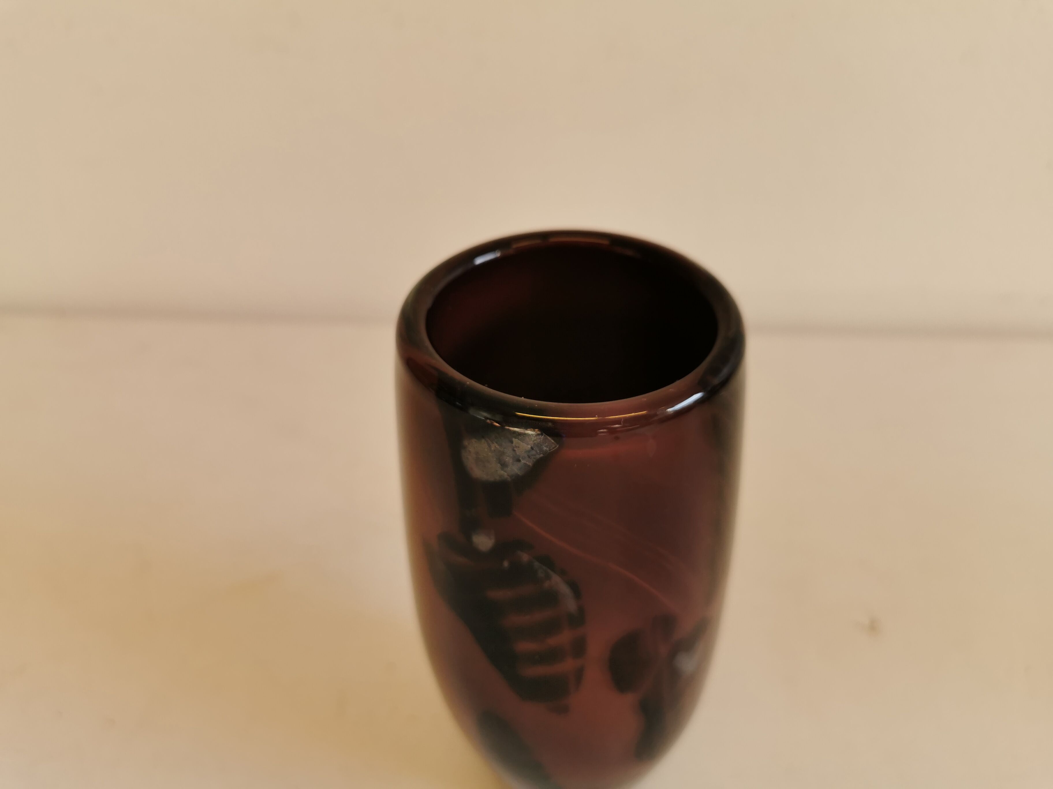 Glass vase in purple colours/nuances, estimated Danish and from the 1970-80s.