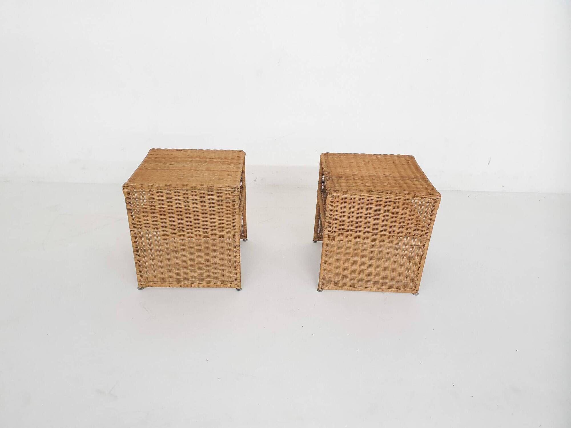 Set of two wicker bed side tables, France 1960's