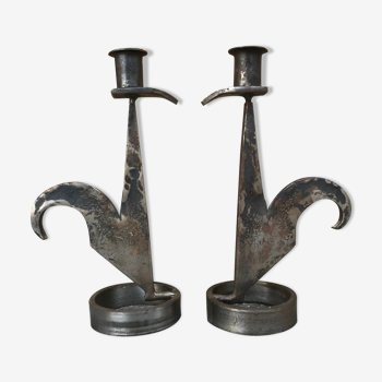 Signed zoomorphic iron candle holders