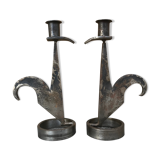 Signed zoomorphic iron candle holders