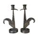 Signed zoomorphic iron candle holders