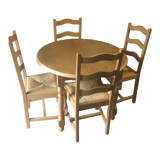 Round table & 4 straw oak and beech chairs