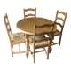 Table ronde & 4 chaises paillées en chêne et hêtre