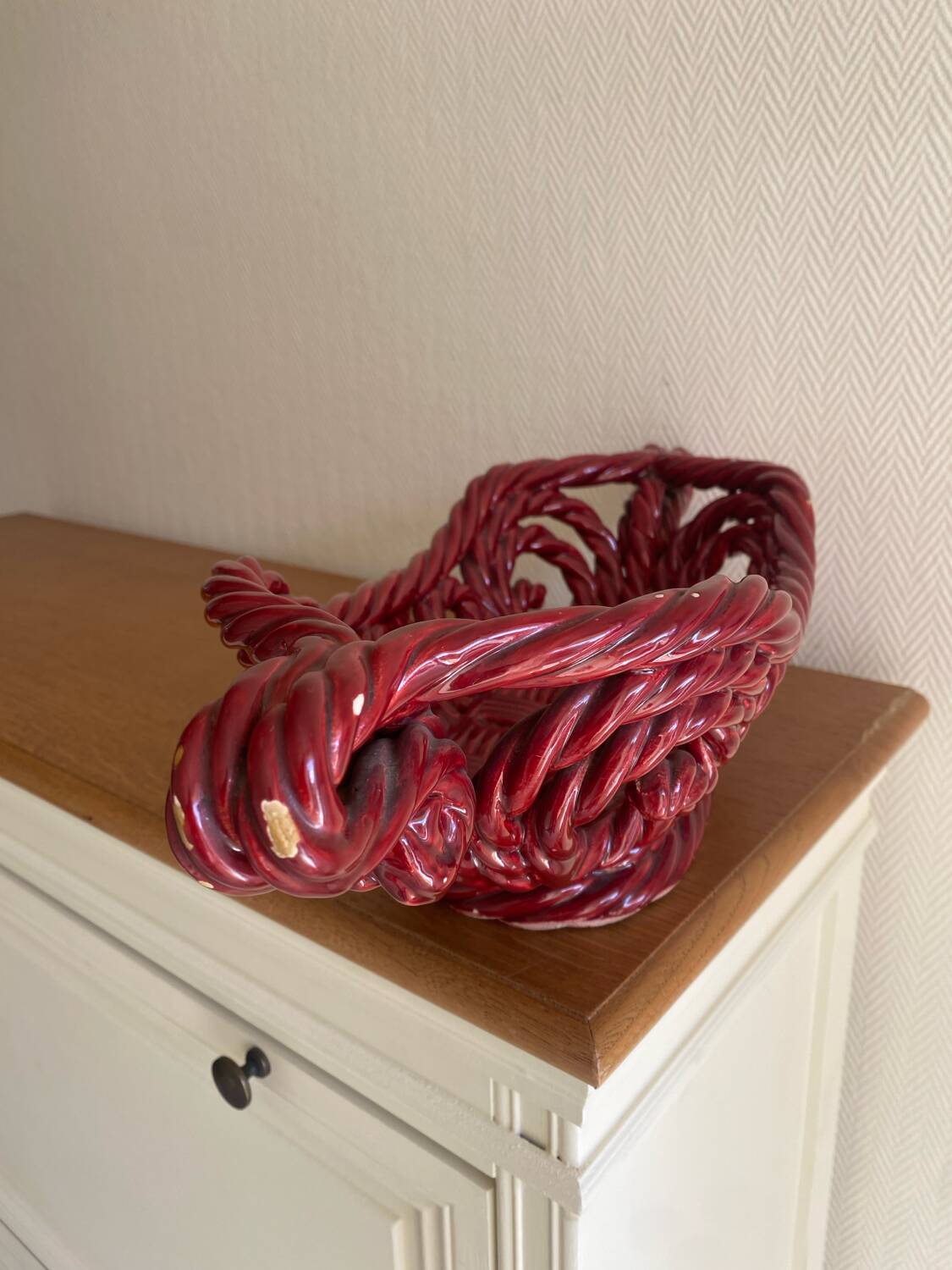 Large woven ceramic basket 60s