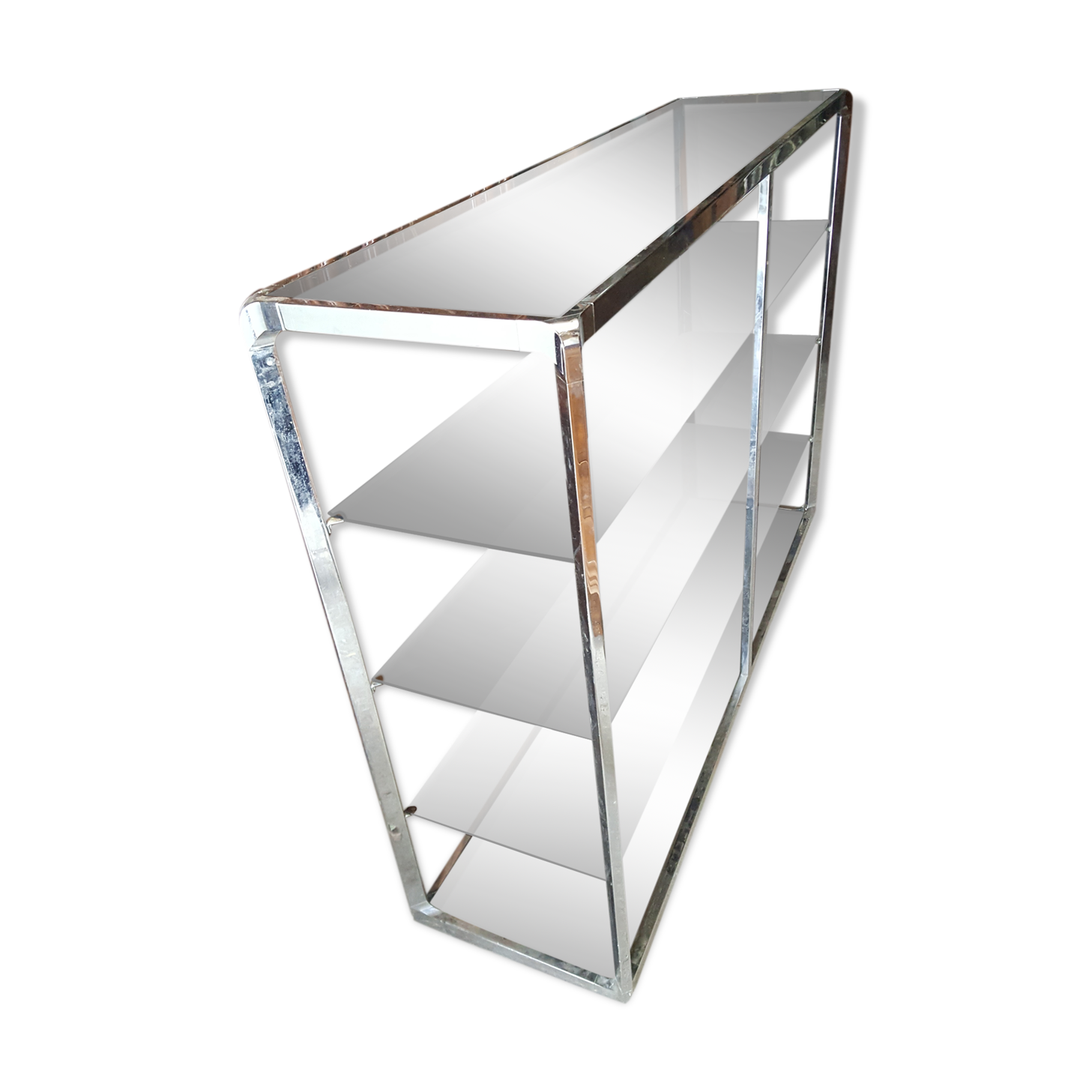 Large double shelf in chrome and smoked glass, 1970s, by Fratelli