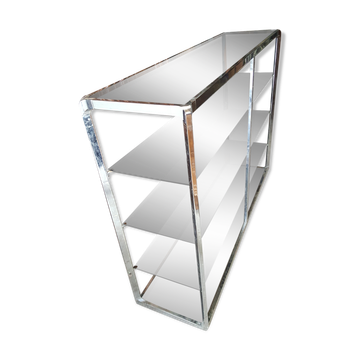 Large double shelf in chrome and smoked glass, 1970s, by Fratelli