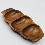 Segmented wooden plateau carved from exotic wood, Asia, 1970s.