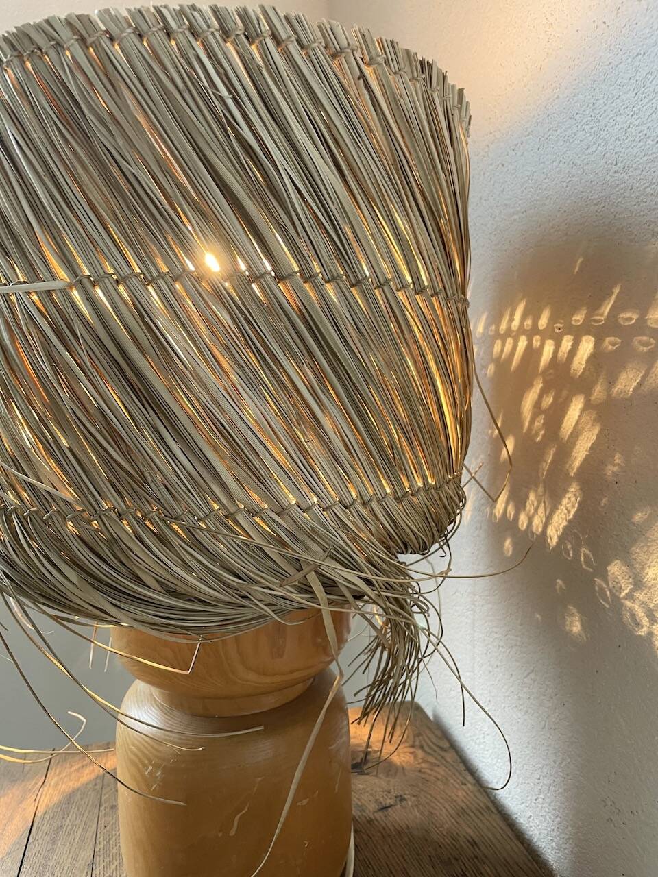 50s wood and straw lamp