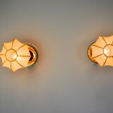 Pair of "cocoon" wall lights, resin and pine, Italy, 1970