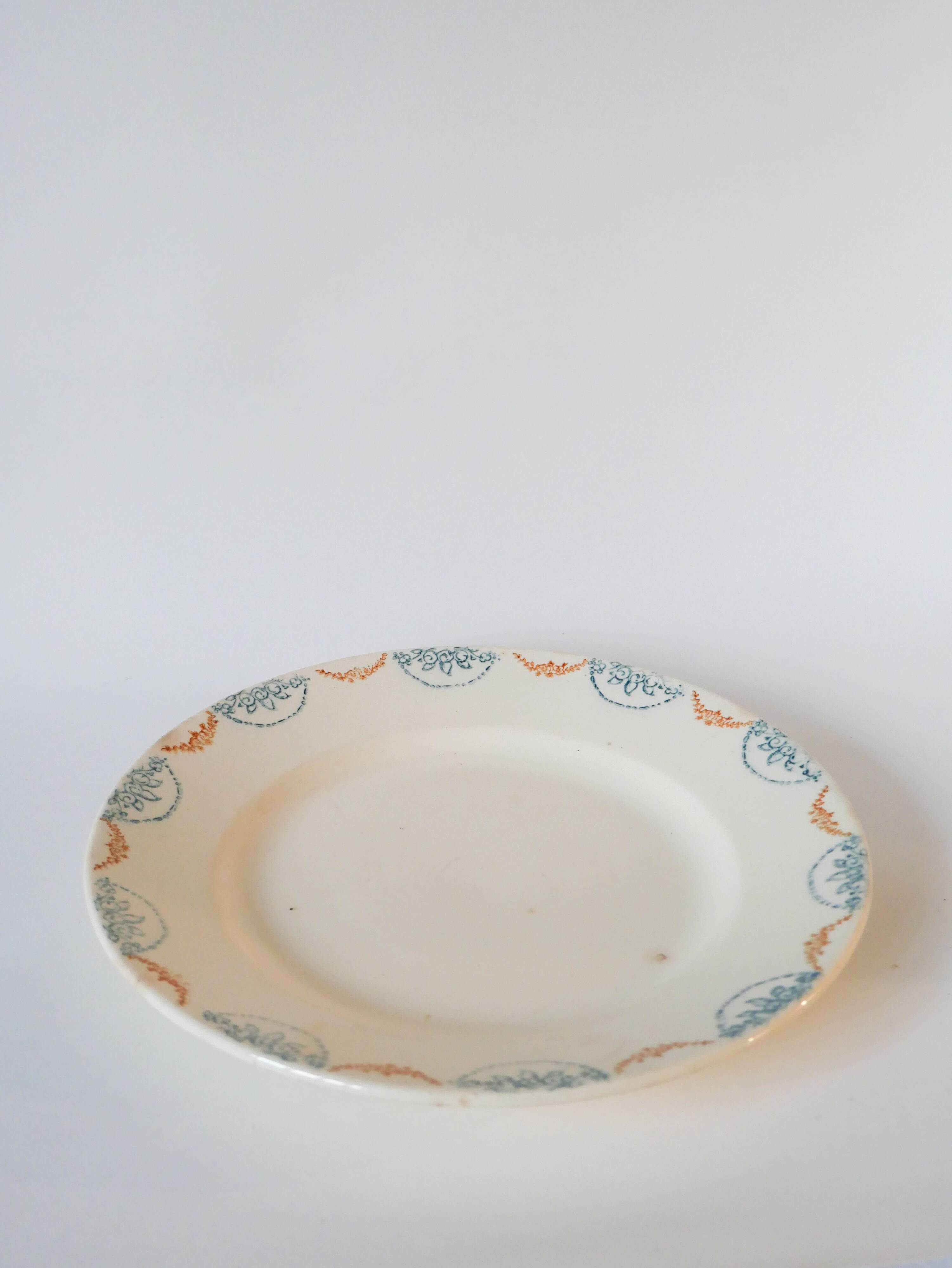 19th century Longwy blue and orange iron clay dish