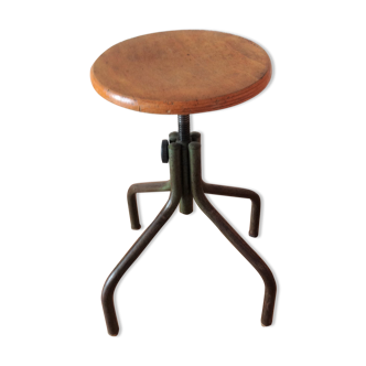 Former wooden and metal workshop stool industrial style / vintage 60s-70s