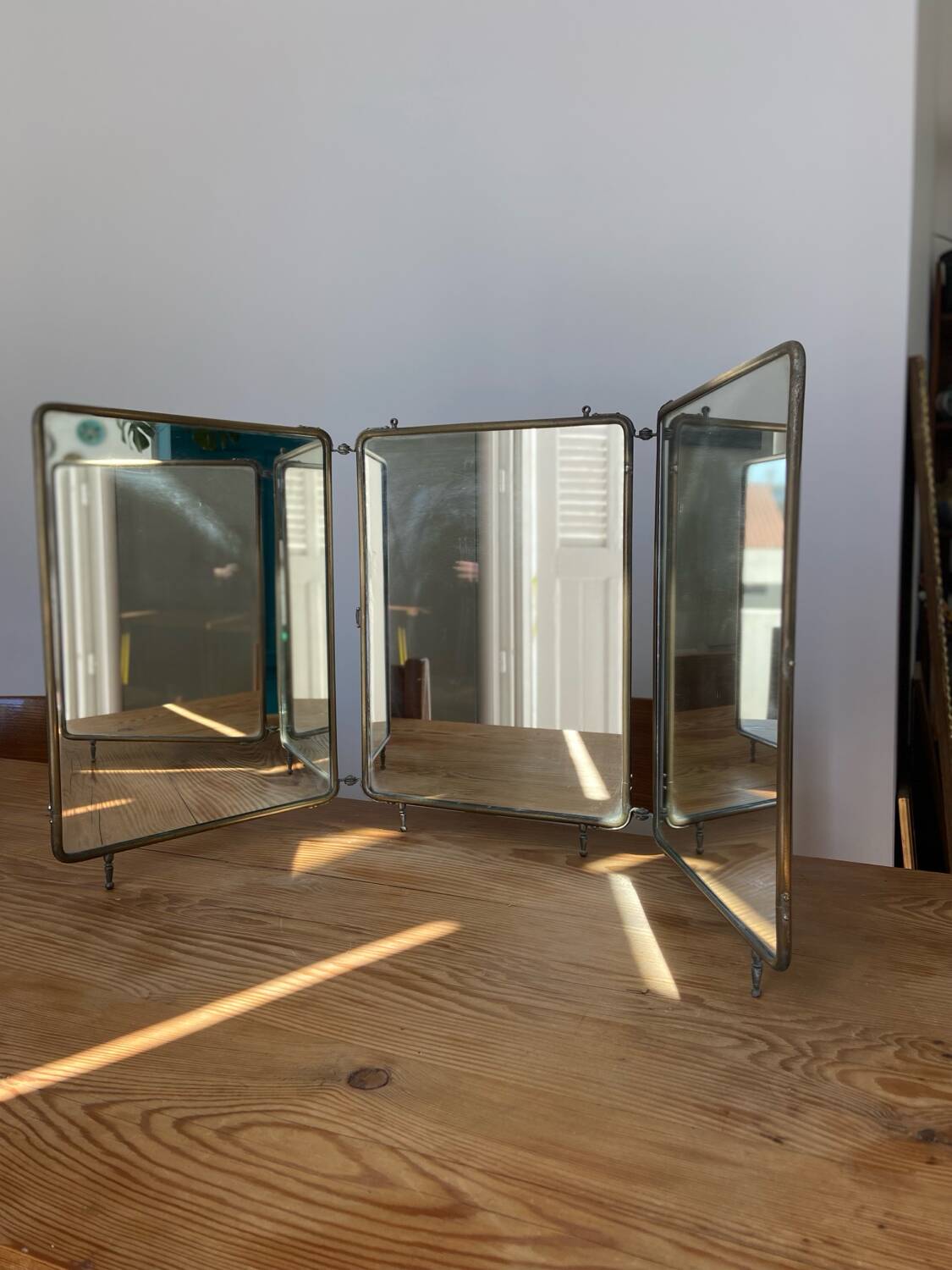 Metal triptych mirror from the 1950s