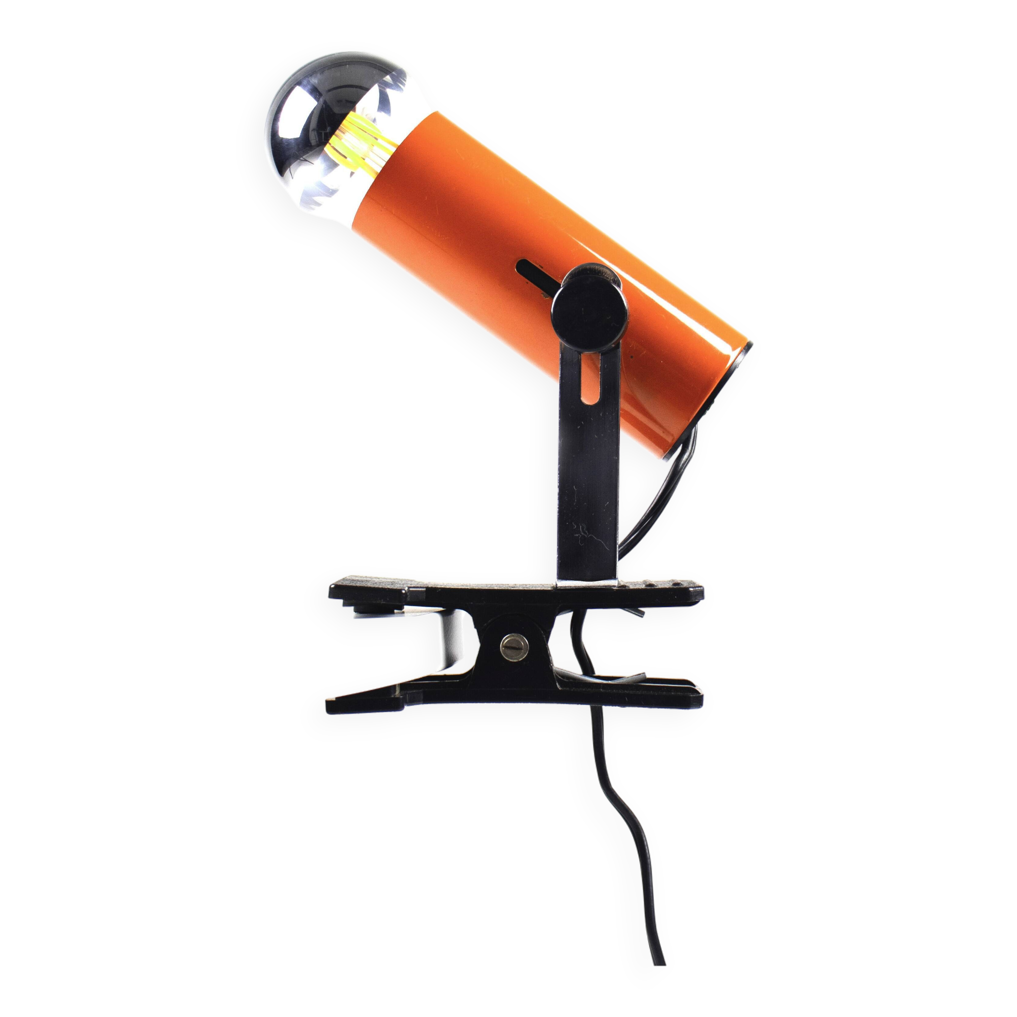 Vintage orange clamp spotlight from the 70s