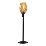 Table lamp with a vintage iridescent amber glass shade