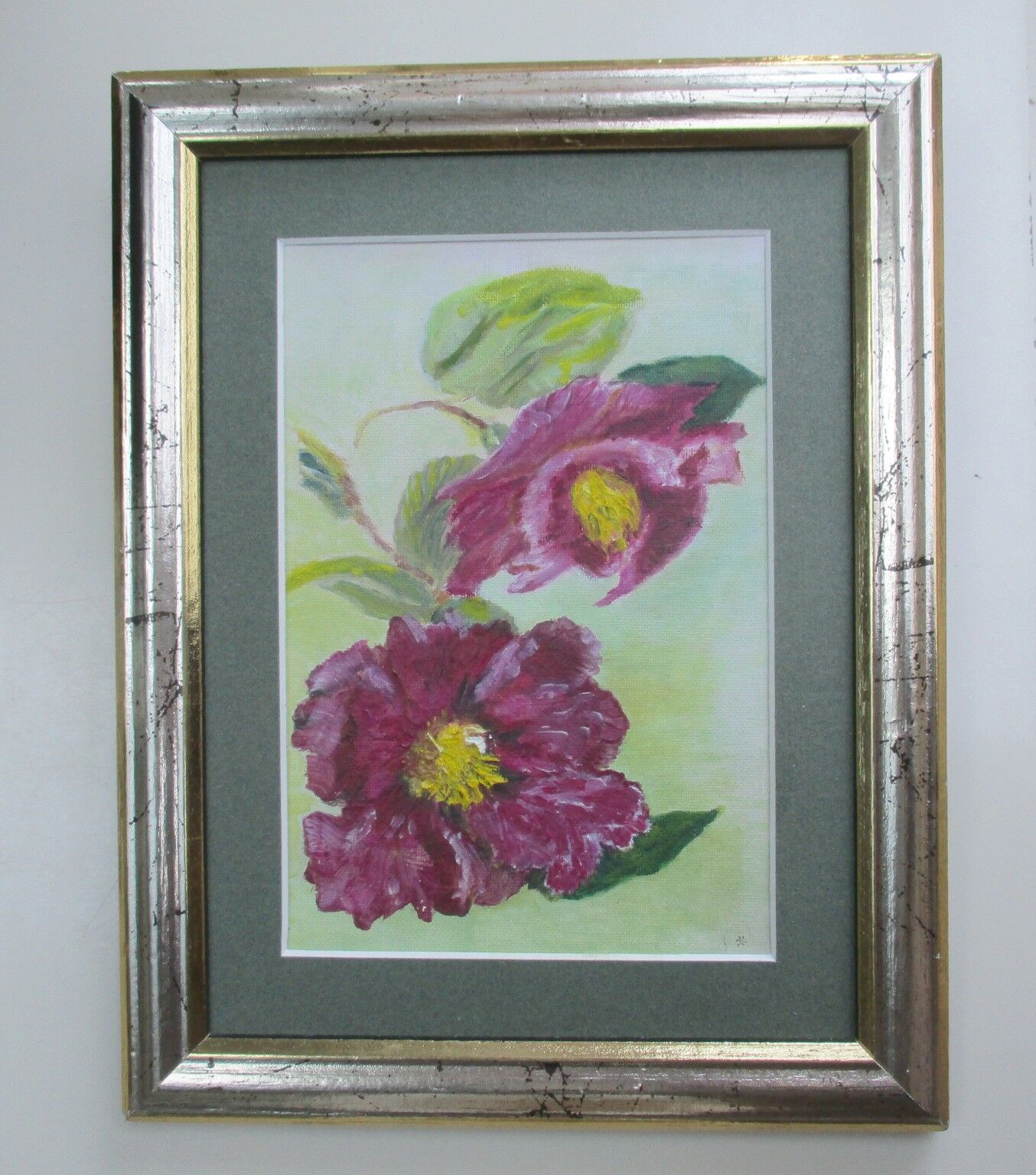 Hellebores painting, signed framed painting