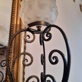 Art Deco period lamp wrought iron and pressed molded glass globe