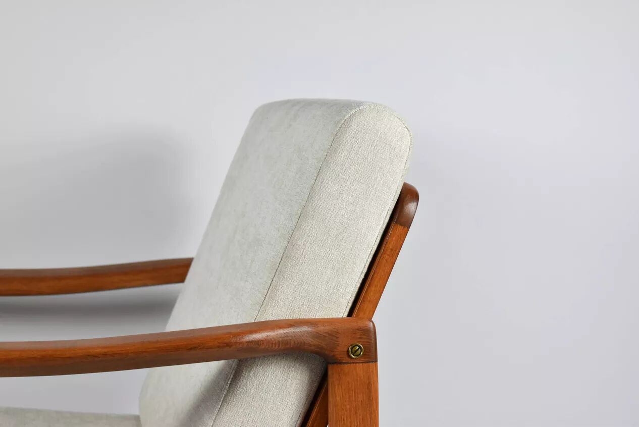 Fauteuil scandinave original Baczyk, années 1960, rénovation, teck.