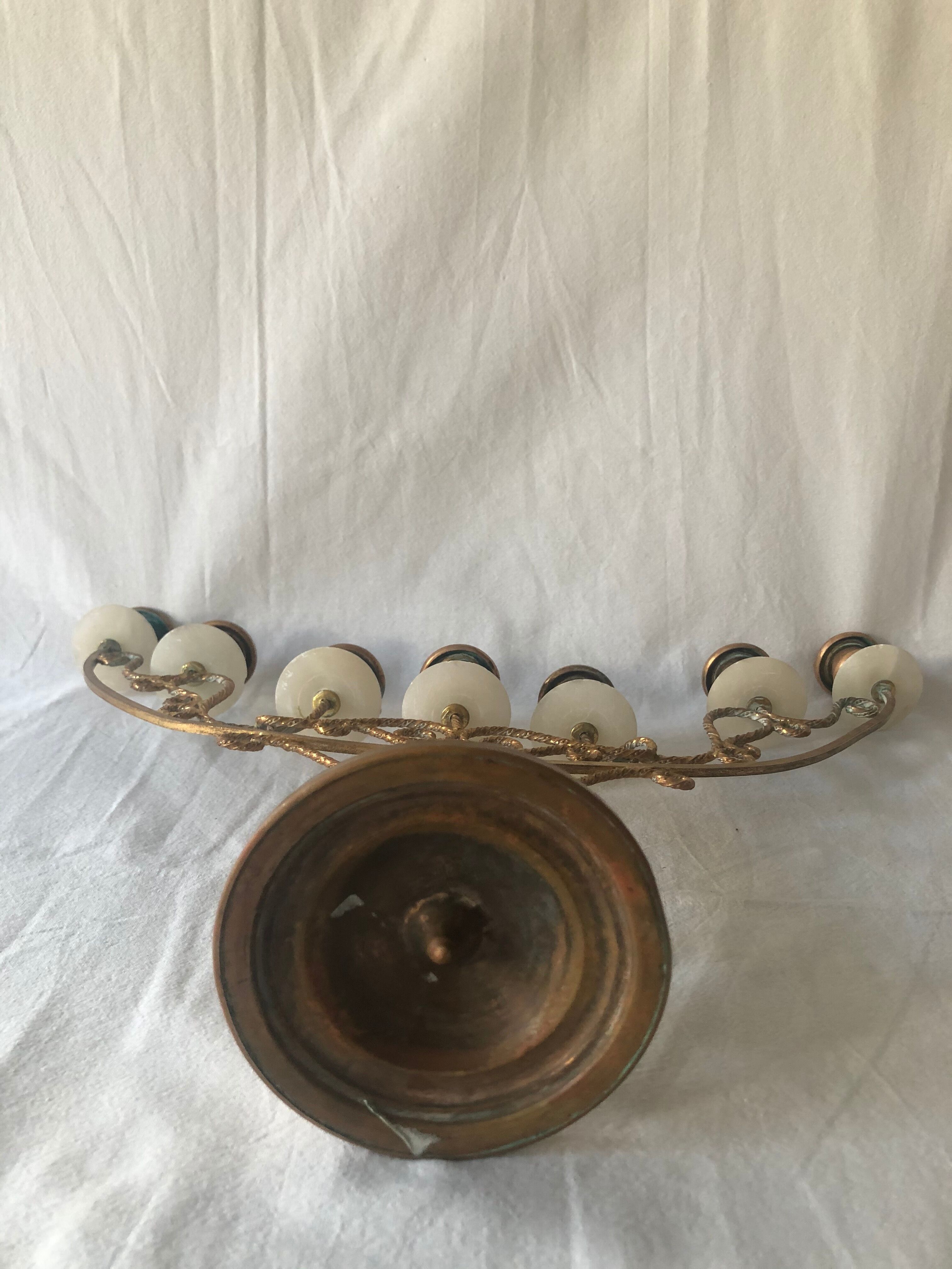 Mid-century 7-branch alabaster and brass candlestick