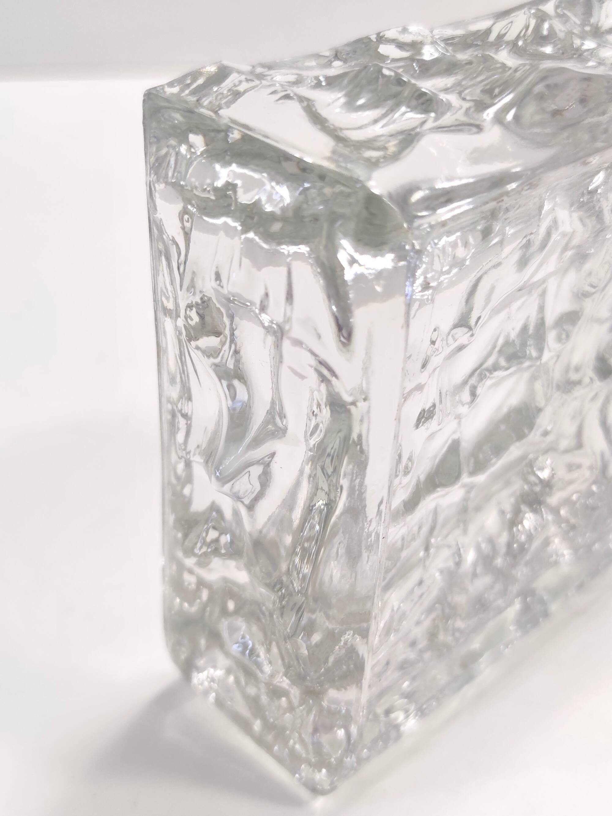 Vintage Square Transparent Molded Thick Glass Ashtray - Trinket Bowl, Italy