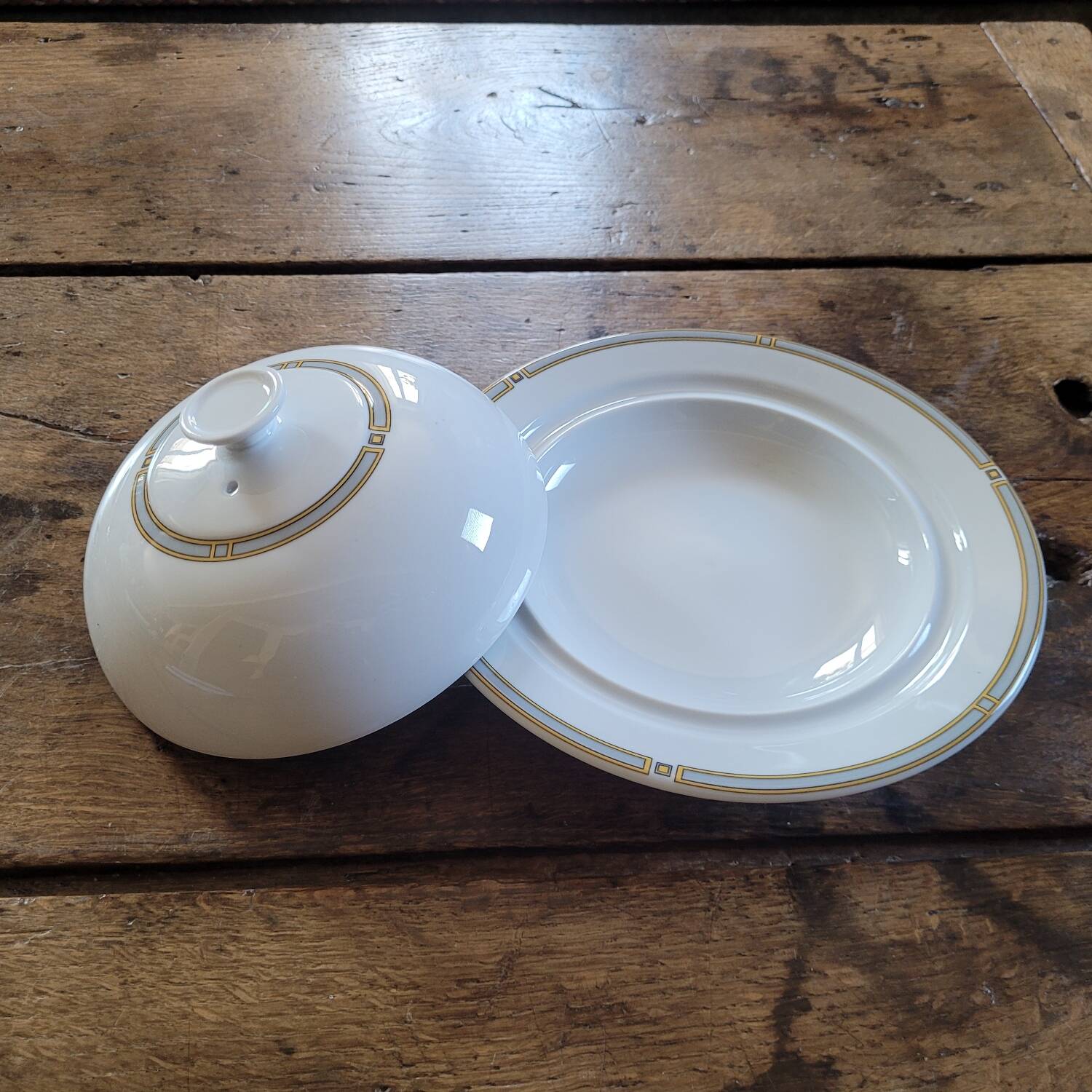 Pillivuyt Porcelain Butter Dish with Geometric Design