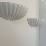 Pair of vintage shell wall lights, white porcelain, France 1970