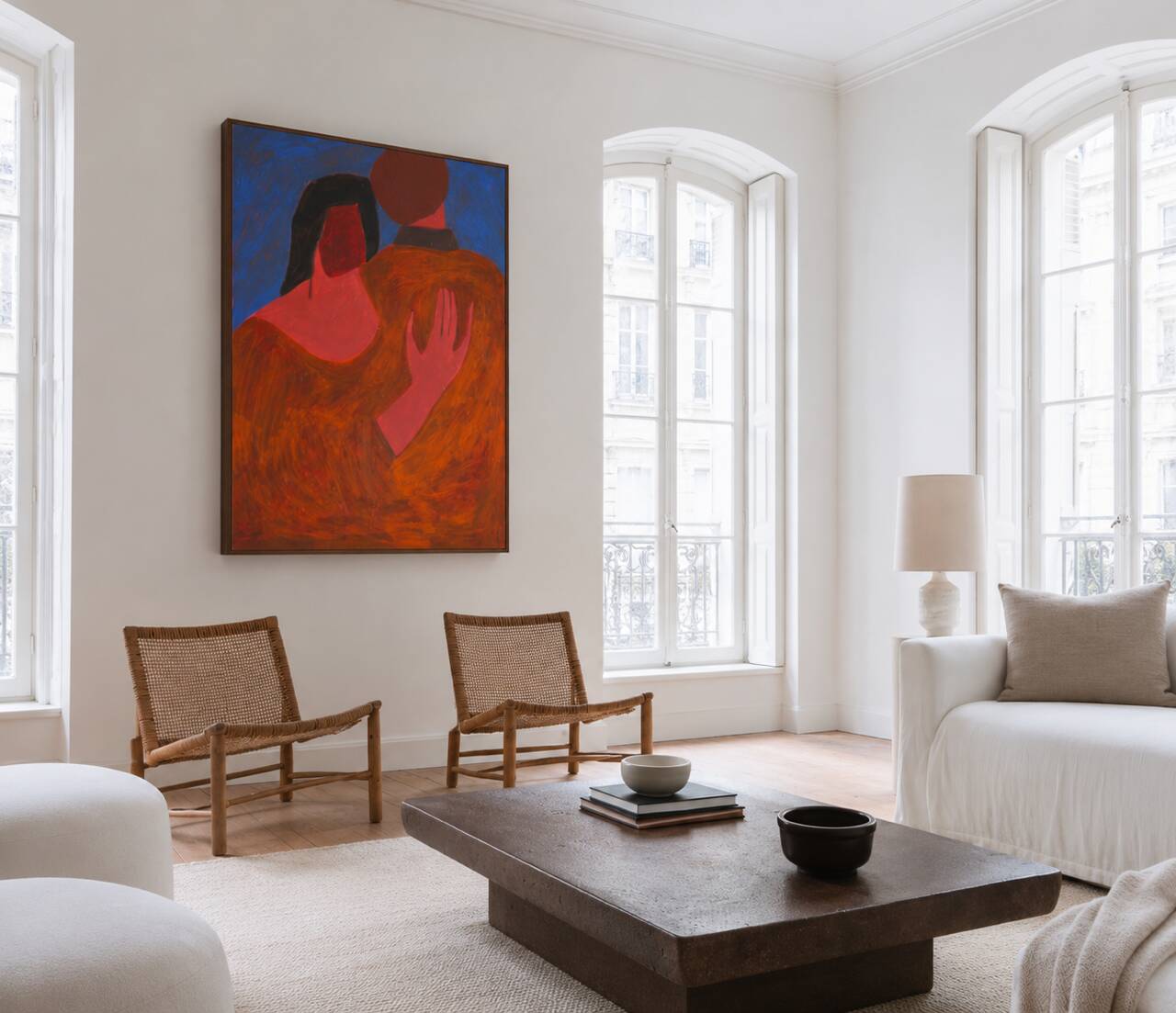 Large minimalist figurative painting couple "near you"