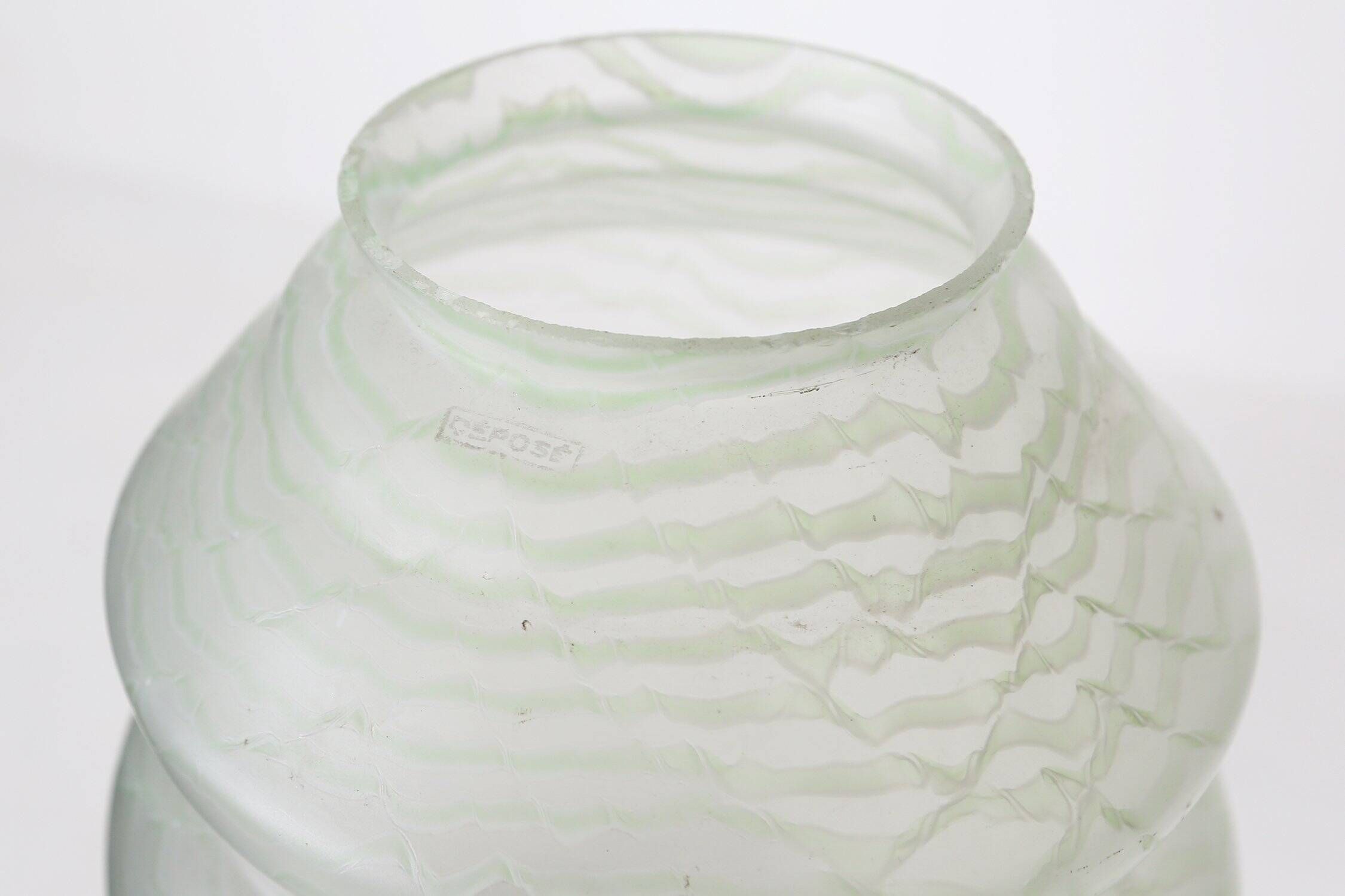 French Art Deco Pendant Lamp with Green Glass Shade, 1940