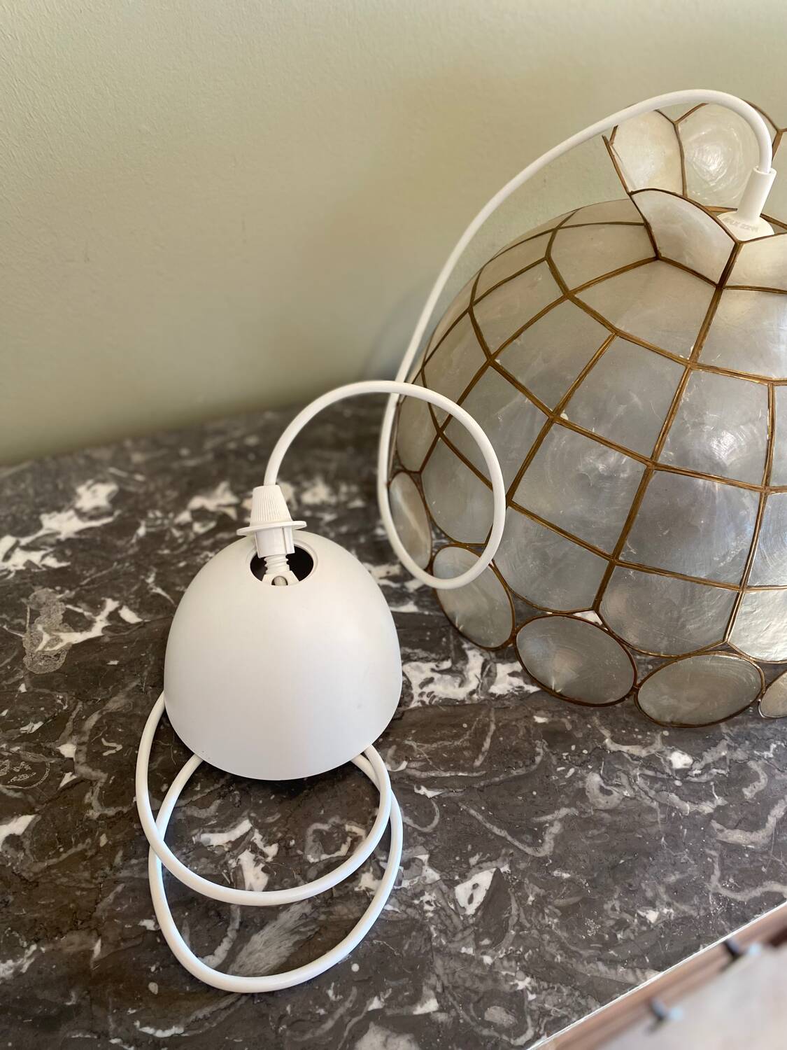 Vintage mother-of-pearl and brass pendant light