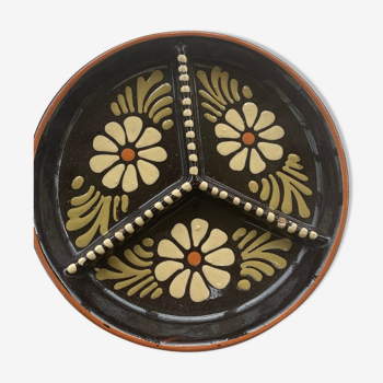 Assiette à compartiments poterie alsacienne motif floral vintage