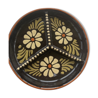 Assiette à compartiments poterie alsacienne motif floral vintage