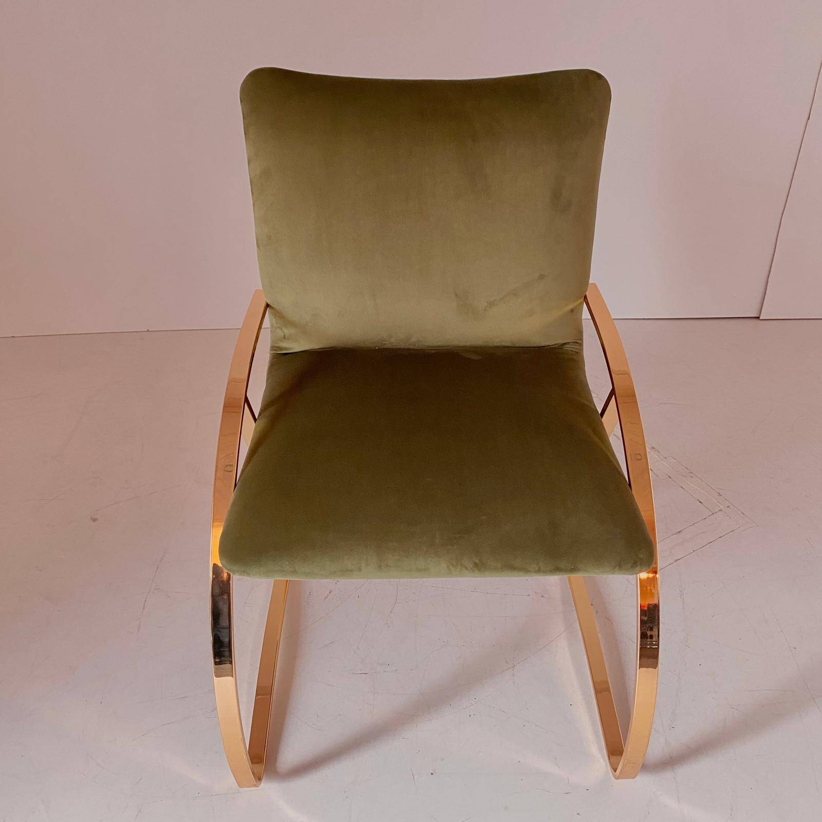 Vintage Green Velvet Office Desk Chair, Chrome Frame, Italy, 1970s