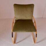 Vintage Green Velvet Office Desk Chair, Chrome Frame, Italy, 1970s