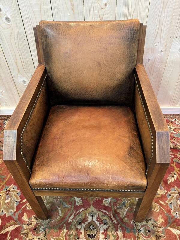 Fauteuil en cuir Art Déco