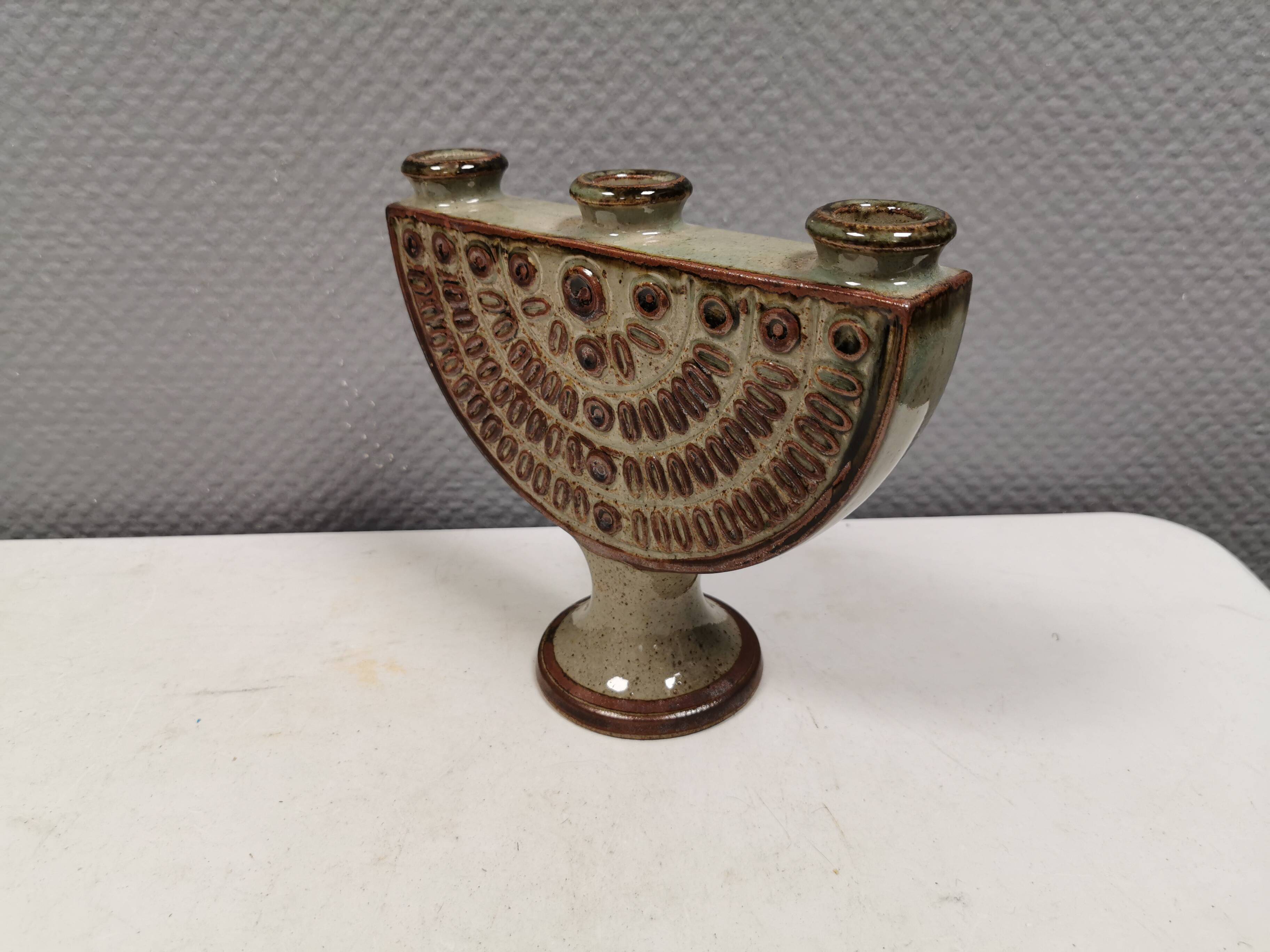 Three-armed ceramic candlestick. Denmark 1970s
