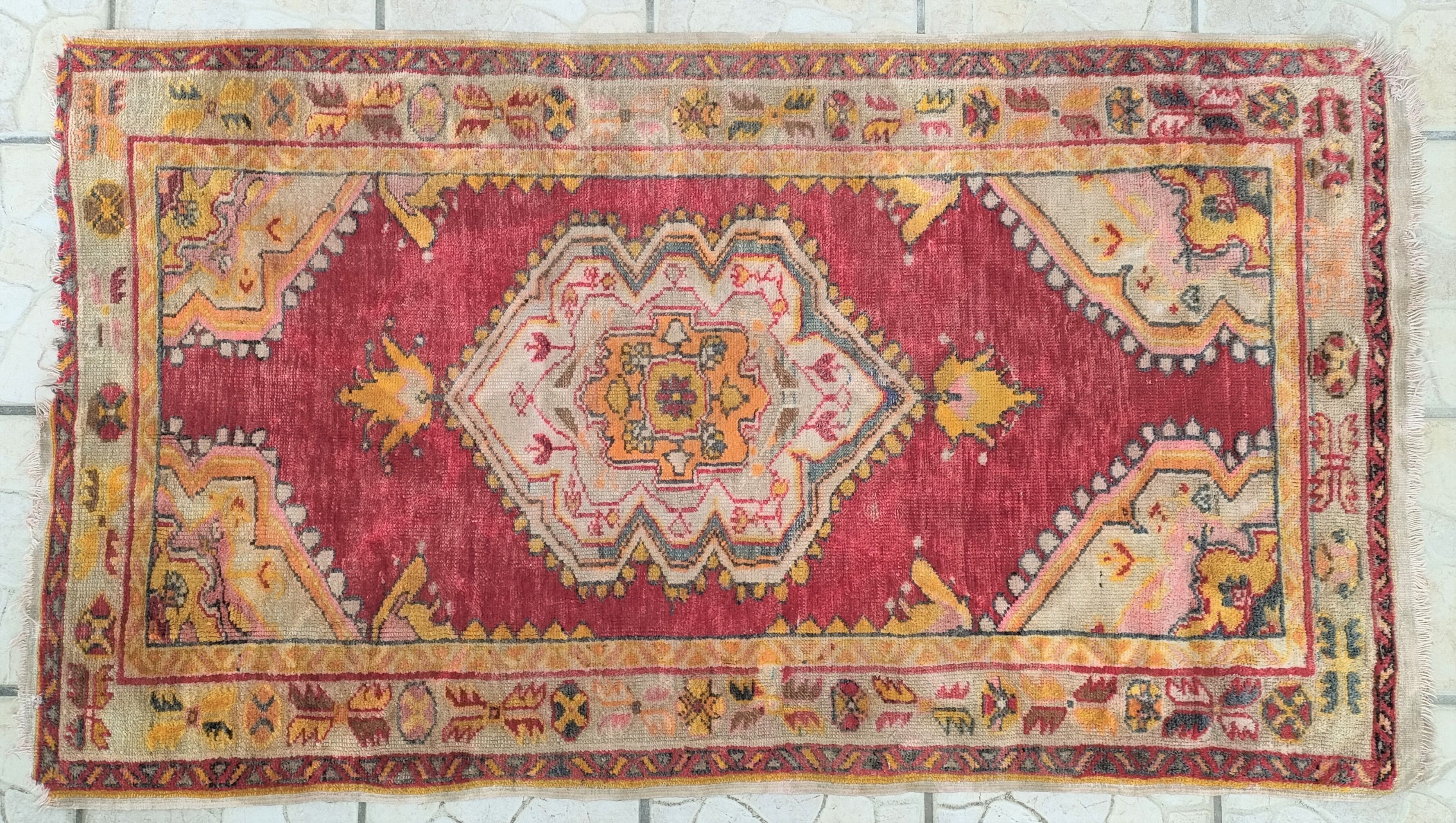 Tapis patiné orient laine fait mai 166 cm x 95 cm