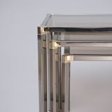Tables gigognes vintage en métal plaqué ou et verre graphite chrome par Kesterport pour Harrods 1980 Royaume-Uni