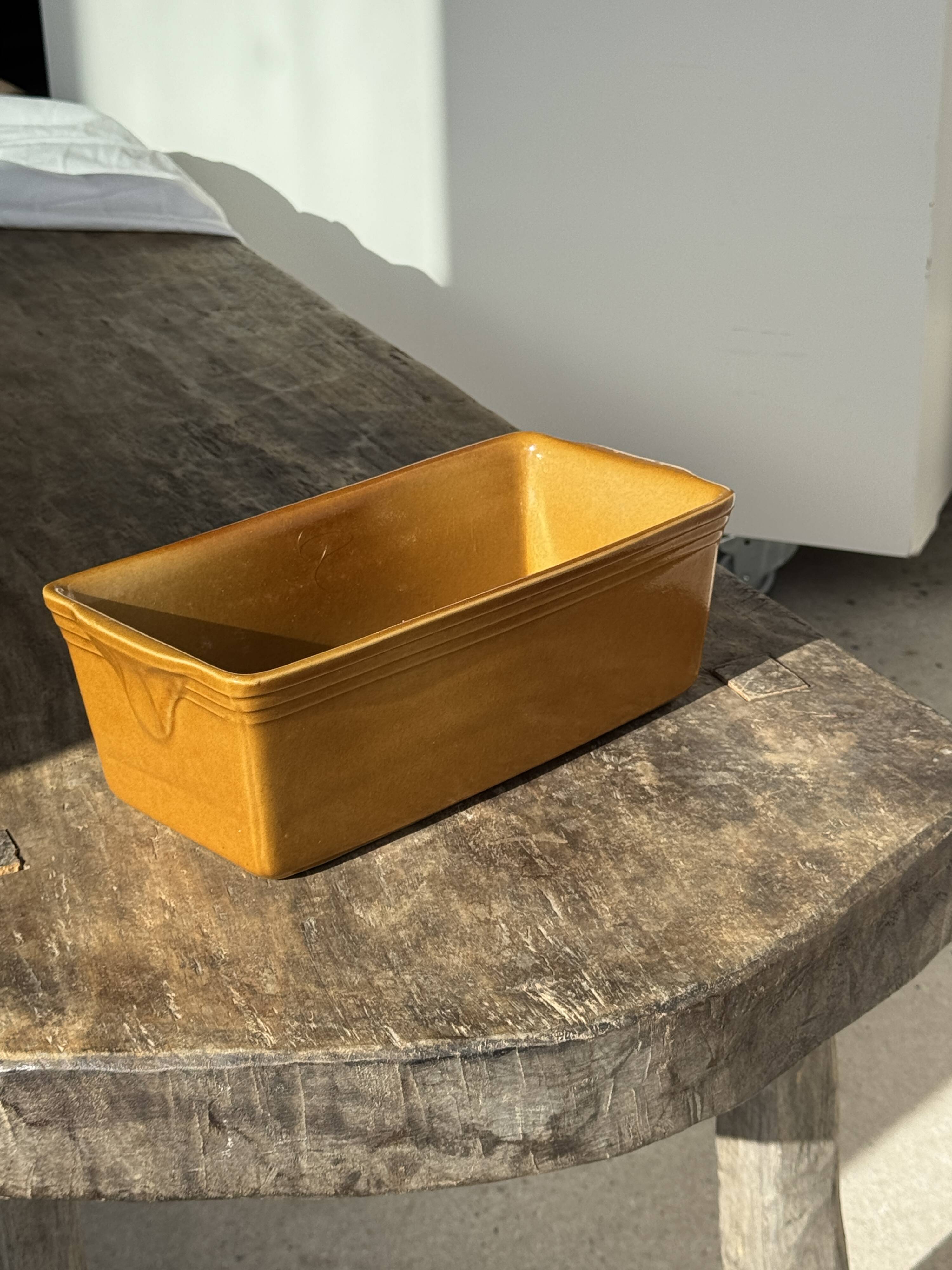 Large ceramic terrine dish in honey and caramel colour H10 L29