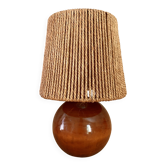 Lampe bois, câble tissu 2M, abat-jour corde 1960