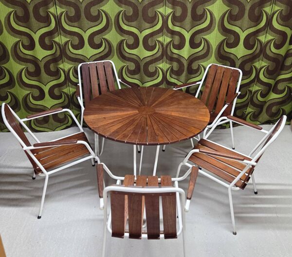Salon de jardin vintage scandinave Daneline Teck Danemark 1960