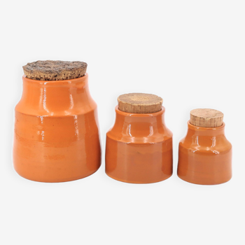Set of 3 orange ceramic pots by Mado Jolain