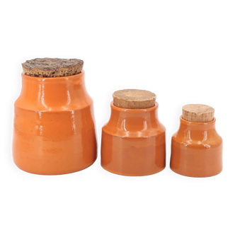 Set of 3 orange ceramic pots by Mado Jolain