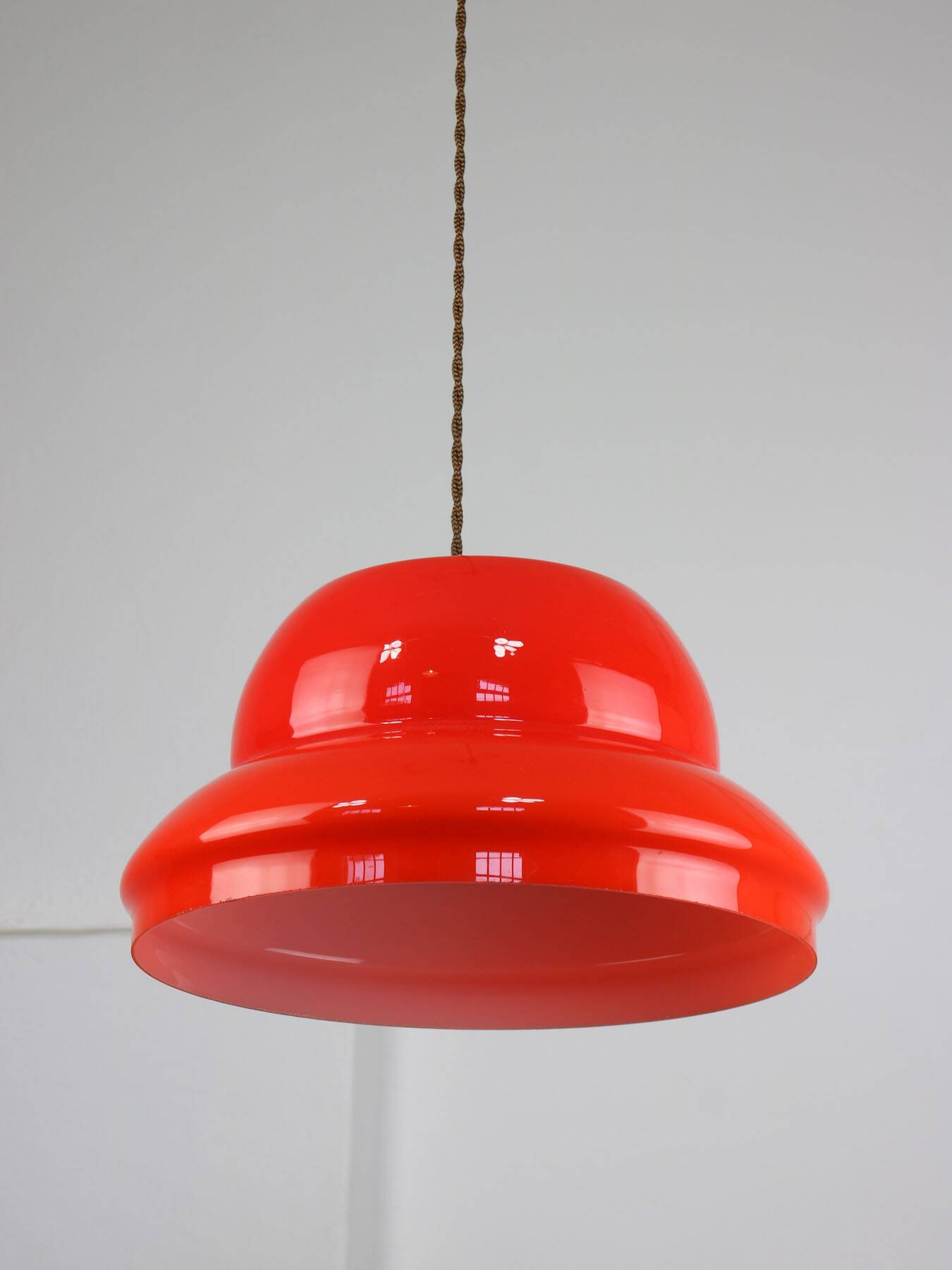 Mid-century italian red glass & brass pendant lamp