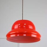 Mid-century italian red glass & brass pendant lamp