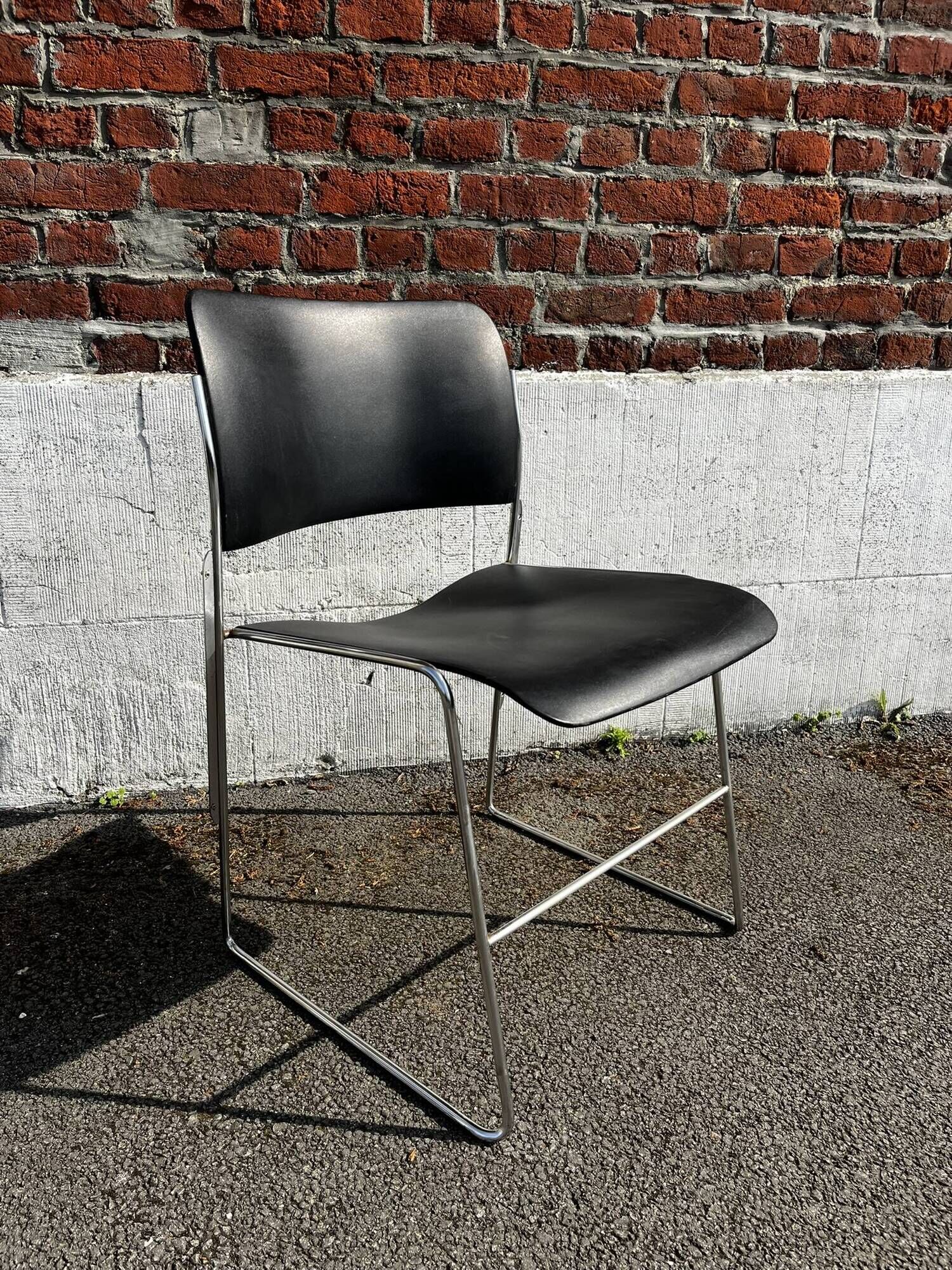 Set of 6 black metal chairs, model GF 40/4 by David Rowland.