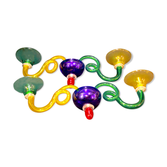 Paire d'appliques en verre de Murano multicolores,  Sylcom Italie