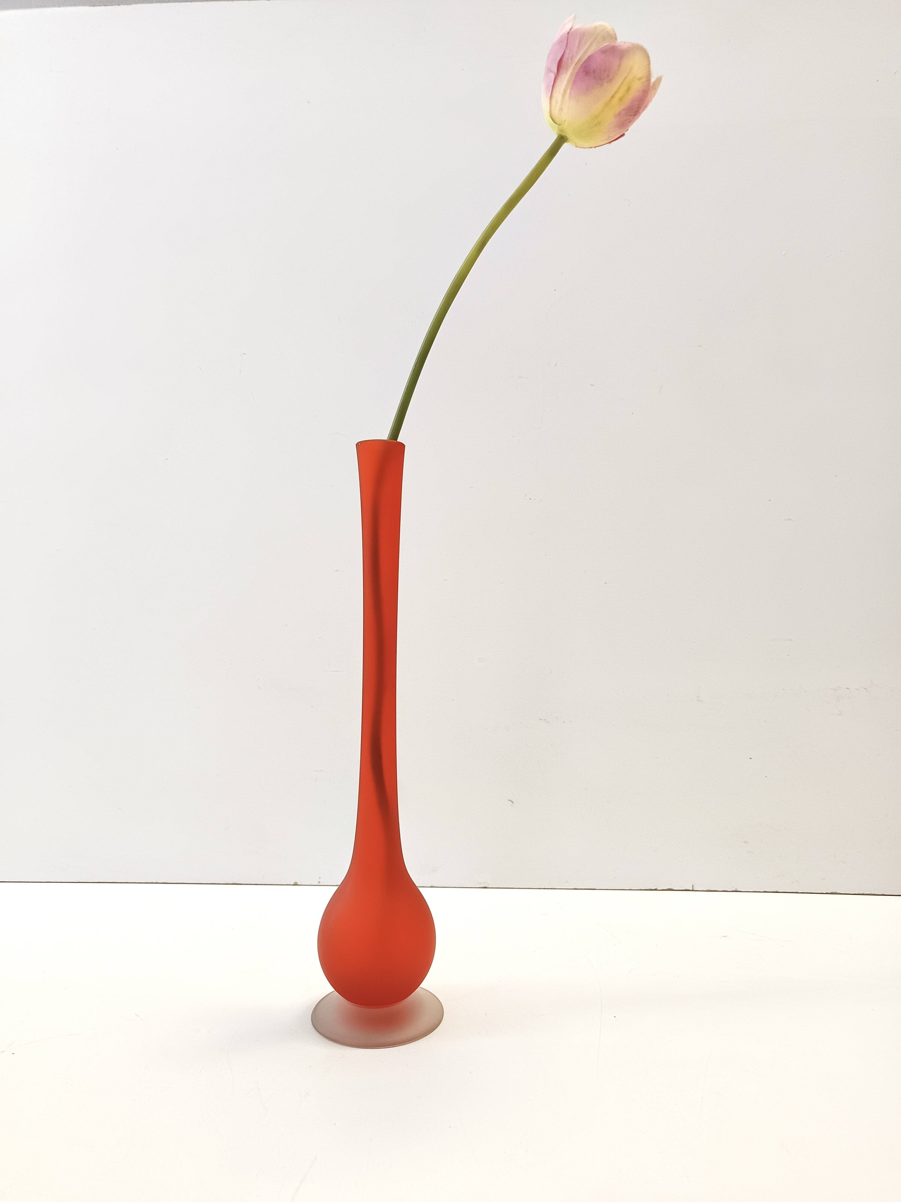 Orange Blown and Etched Glass Tulip Vase by Carlo Moretti, Italy