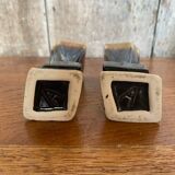 Pair of art deco flamed ceramic vases in black & beige vintage