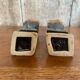 Pair of art deco flamed ceramic vases in black & beige vintage
