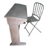 Antique school desk in soft gray patina + metal chair