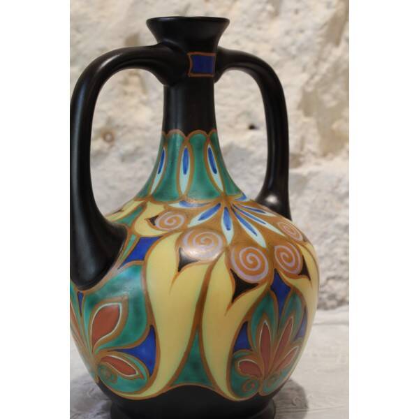 Vase en céramique émaillée de la faïencerie de Gouda, Pays-Bas, Hollande, vers 1930